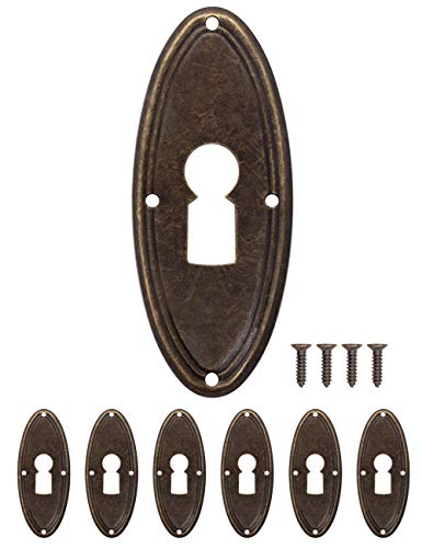 FUXXER 6x Antike Schlüssel-Schilder, Schloss-Rosetten, Messing Bronze, 60 x 24 mm, 6er Set von Fuxxer