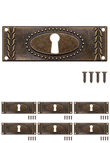 FUXXER® - 6x Antike Schlüssel-Schilder, Schloss-Rosetten, Schloss-Beschläge, Abdeckung für Schlösser, Schlüssel-Loch, Vintage Messing Bronze Jugendstil, Art Deco Design, 6er Set, 24 x 73 mm von Fuxxer