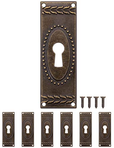 FUXXER® - 6x Antike Schlüssel-Schilder, Schloss-Rosetten, Schloss-Beschläge, Abdeckung für Schlösser, Schlüssel-Loch, Vintage Messing Bronze Jugendstil, Art Deco Design, 6er Set, 73 x 24 mm von Fuxxer