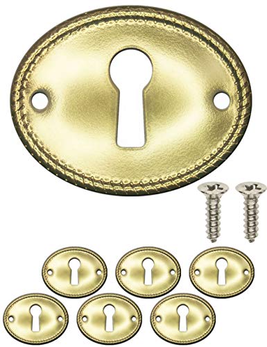 FUXXER 6x Antike Schlüssel-Schilder, Schloss-Rosetten, Vintage Messing Design, 37x29 mm, oval, gold von Fuxxer