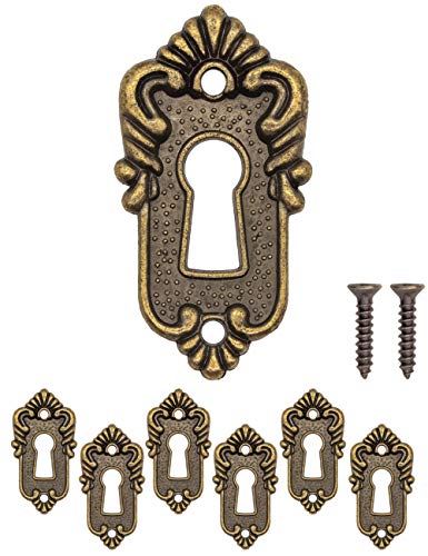 FUXXER® - 6x Antike Schlüssel-Schilder, Schloss-Rosetten, Schloss-Beschläge, Abdeckung für Schlösser, Schlüssel-Loch, klassisches Design, 6er Set inklusive Schrauben, 45 mm x 23 mm, bronze von Fuxxer