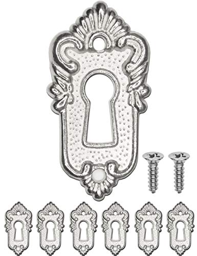 FUXXER® - 6x Antike Schlüssel-Schilder, Schloss-Rosetten, Schloss-Beschläge, Abdeckung für Schlösser, Schlüssel-Loch, klassisches Design, 6er Set inklusive Schrauben, 45 mm x 23 mm, silber von Fuxxer