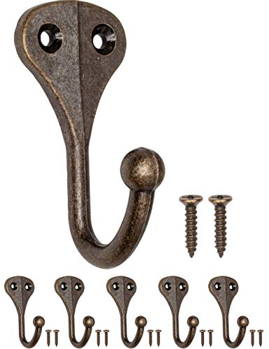 FUXXER® - Antike Garderoben-Haken, Handtuch-Haken, Kleider-Haken, Eisen-Haken, Wand-Haken, Messing Bronze Design, Vintage Landhaus Retro, 62 x 31 mm, 5er Set von Fuxxer