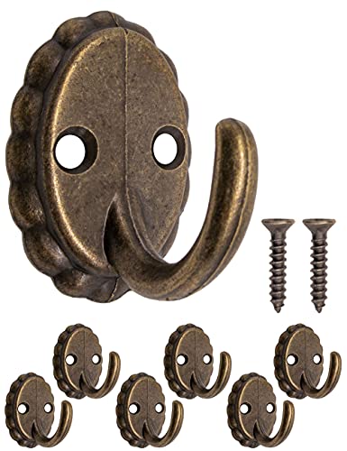 Fuxxer® - Antike Garderoben-Haken, Handtuch-Haken, Kleider-Haken, Eisen-Haken, Wand-Haken, Messing Bronze Design, Vintage Landhaus Retro, Oval, 6er Set von Fuxxer