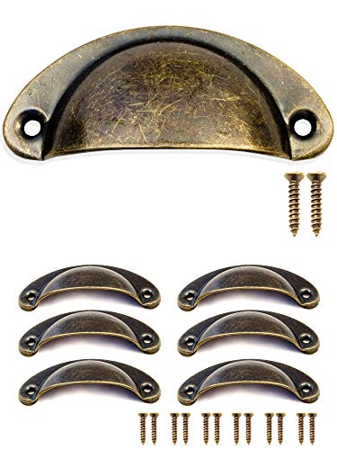 FUXXER® Antike Schubladen Griff-Muscheln Eisen-Griffe, Möbel-Griffe, Griff-Schalen für Schieber Schrank-Türen, Vintage Bronze Landhaus Retro Stil, 80x36mm, 6er Set von Fuxxer