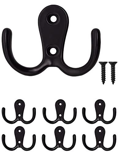 Fuxxer® - Klassische Garderoben-Haken, Doppel-Haken, Handtuch-Haken, Kleider-Haken, Eisen-Haken Vintage Landhaus Retro Design, 6er Set, schwarz von Fuxxer