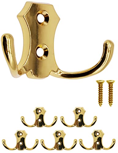 Fuxxer® Klassische Garderoben-Haken, Kleider-Haken, Doppel-Haken, Küchen-Haken, Eisen Design, 5er Set (gold) von Fuxxer