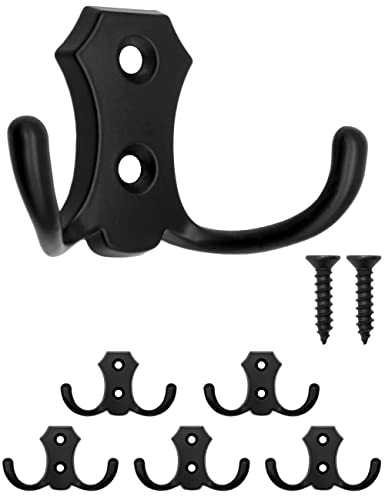 Fuxxer® Klassische Garderoben-Haken, Kleider-Haken, Doppel-Haken, Küchen-Haken, Eisen Design, 5er Set (schwarz) von Fuxxer