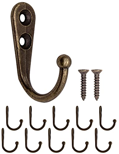 FUXXER® - Klassische Metall-Haken, Handtuch-Haken, Kleider-Haken, Eisen-Haken, Wand-Haken, antikes Guss-Eisen Design, Vintage Landhaus Retro, 41 x 27 mm, 10er Set, bronze von Fuxxer