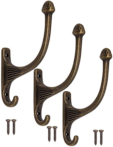 Fuxxer® - Massive Garderoben-Haken, Kleider-Haken, Hut-Haken, Eisen-Haken, Messing Bronze Design, 3er Set von Fuxxer