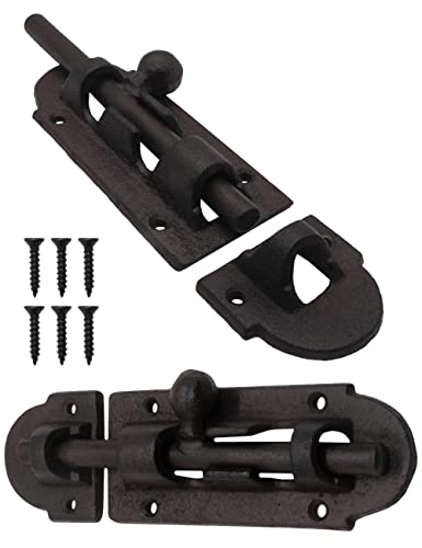 FUXXER Massiver Tür-Riegel mit Knauf, Gusseisen-Design, 200x59mm, rostbraun/schwarz, 2-teilig von Fuxxer