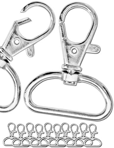 Fuxxer® - 10x Schlüssel-Band, Lanyard-Ringe, Karabiner-Haken, zum Basteln, Nähen von Schlüssel-Anhängern, DIY Umhängern, Metall-Ösen, Metall-Ringe, 10er Set, 37 mm x 44 mm von Fuxxer