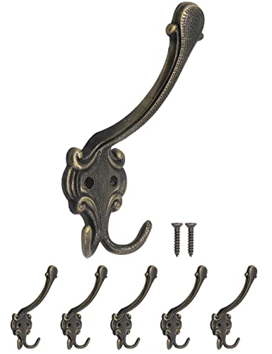 Fuxxer® Klassische Garderoben-Haken, Doppel-Haken, Hut-Haken, Kleider-Haken, Eisen-Haken, Antik-Design, 5er Set, bronze (groß) von Fuxxer