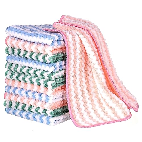 Fuyamp 12 Stück Mikrofaser Reinigungstücher, Küche Shiny Wipes Tücher, Wiederverwendbar Stark Saugfähig Putzlappen, Mehrzweck Korallenvlies Putztuch Fenster Tücher(25*25cm) von Fuyamp