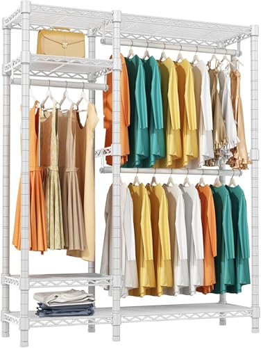 Fuyoula Kleiderschrank mit Ablagen, 194 cm Höhe, 3 Kleiderstangen, 4 verstellbare Einlegeböden, Schwarz (Weiß, 114 x 42 x 194 cm) von Fuyoula