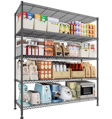 Fuyoula Lagerregal mit 5 Böden, verstellbar, modulares Metallregal, platzsparend und langlebig, ideal für Wohnzimmer, Küche und Garage, robuste und multifunktionale Aufbewahrungsbox (Schwarz, 115 x 45 von Fuyoula