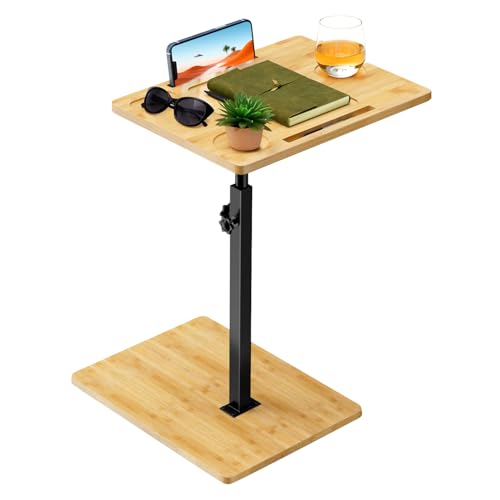Fuyoula Verstellbarer Seitentisch aus Bambus, Höhe 44 – 78 cm, Basis 39 x 29 cm, Drehung 360 °, Halterung für Badewanne (Naturholz) von Fuyoula