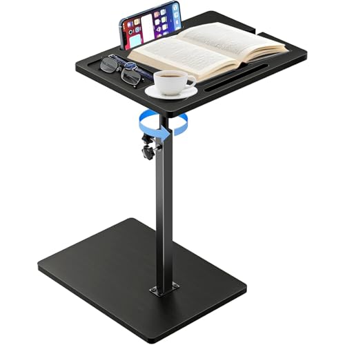 Fuyoula Verstellbarer Seitentisch aus Bambus, Höhe 44 – 78 cm, Basis 39 x 29 cm, Drehung 360 °, Halterung für Badewanne (schwarz) von Fuyoula