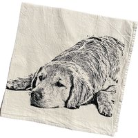 Golden Retriever Geschirrtuch, Siebdruck-Baumwollmehlsack, Schwarze Tinte von FuzzyMug