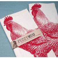 Hahn Geschirrtuch in Rot - Siebdruck Baumwolle Mehlsack Handtuch von FuzzyMug
