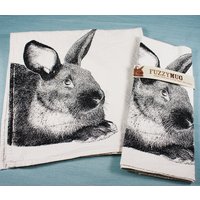 Kaninchen Geschirrtuch - Schwarze Tinte Häschen Cottagecore Siebdruck Unpapier Handtuch Umweltfreundliche Küchentücher Mehlsack von FuzzyMug