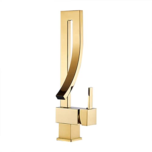 Fw Wasserhahn Bad Einhandmischer Waschtischarmaturen, Moderner Elegant Stil 360 Degree Schwenkbar Messing Waschtischarmatur Kaltes Und Heißes Wasser Vorhanden, Keramikventil, Gold von Fw