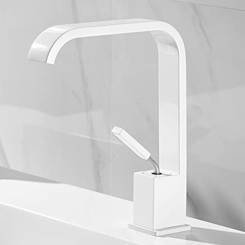 Wasserfall Wasserhahn Bad Einhandmischer Waschtischarmaturen, Moderner Elegant Stil Messing Waschtischarmatur Kaltes Und Heißes Wasser Vorhanden, Keramikventil, Weiß von Fw