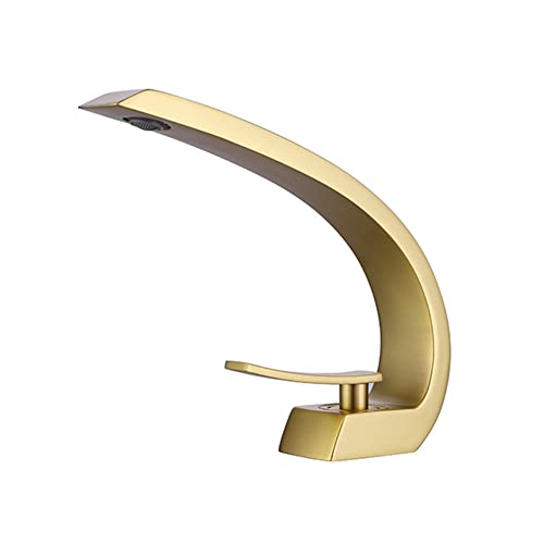 Wasserhahn Bad Einhandmischer Waschtischarmaturen, Moderner Elegant Stil Messing Waschtischarmatur Kaltes Und Heißes Wasser Vorhanden, Gebürstetes Gold, Keramikventil von Fw