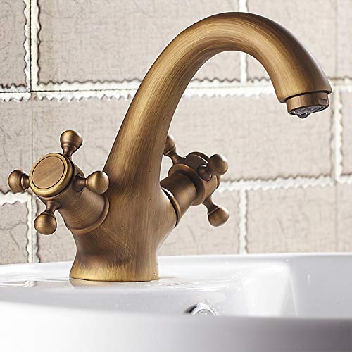 Wasserhahn Bad - Waschtischarmatur Retro Schwarz Badarmatur, Kaltes Und Heißes Wasser Vorhanden, Messing Zweigriff Waschbecken Mischbatterie, Mit Keramikkartusche, Wunderschöne Design von Fw