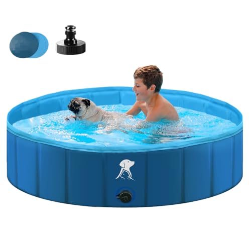 Fwiull Hundepool für Große & Kleine Hunde, Faltbarer Hunde Planschbecken 160 * 30CM Hundebadewanne Stabiler Swimmingpool Haustier Kind Schwimmbecken rutschfest Tragbar Blau von Fwiull