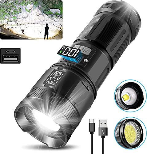 Fwiull Taschenlampe mit 50000 Lumen, superhelle LED-Taschenlampe mit COB-Arbeitslicht, leistungsstarke Taschenlampe, handliche Taschenlampe, LED wiederaufladbar für Notfälle, Camping, Wandern von Fwiull