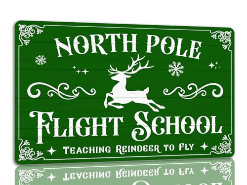 Fwiycxe Blechschild mit Aufschrift "North Pole Flight School", lustiges Weihnachtsschild, Retro-Weihnachtsmann-Schild, Wandkunst, Dekoration für Zuhause, Café, Geschäft, 20,3 x 30,5 cm von Fwiycxe