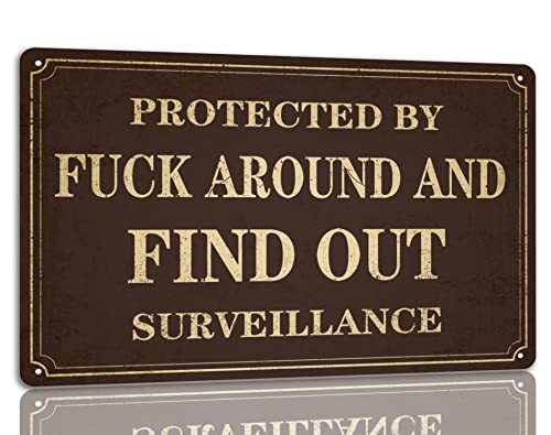 Metall-Blechschild mit Aufschrift "Protected By Fuck Around And Find Out Surveillance" im Vintage-Stil, Wanddekoration für Haus, Hof, Café, Pub, 20,3 x 30,5 cm von Fwiycxe