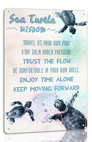 Sea Turtle Wisdom Metallschild Meeresschildkröte Blechschilder inspirierende Wanddekoration Schild für Strand Zuhause Badezimmer 20,3 x 30,5 cm von Fwiycxe