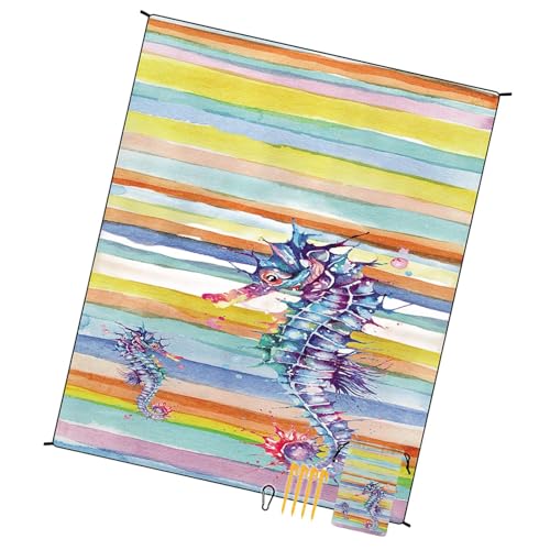 FxaumsGxuk Strandpicknickdecke, tragbare Picknickdecke,86.61x70.87 Zoll wasserdichtes Strandtuch | Windprofa Bodenteppich leichtes Campingkissen mit 4 Ecktaschen und 4 Stiften für die Entspannung am von FxaumsGxuk