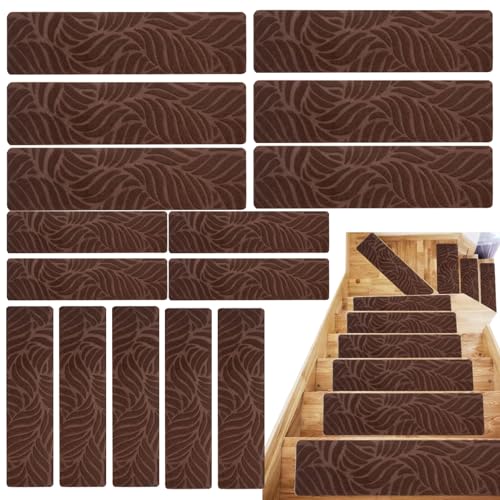 FxaumsGxuk Treppenstufen | Selbstklebende Holz-Treppenstufen 15 Stück | Rutschfester Sicherheitsteppich Für Treppenschutz Als Läufer | Für Kinder Haustiere Hunde Terrasse Innenbereich Treppe Garage von FxaumsGxuk