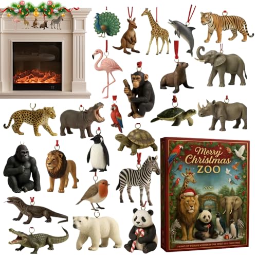 FxaumsGxuk Weihnachtscountdown, 24 Tage Adventskalender, 2D Flach Acryl Tieranhänger Deko für Zuhause Feiertag Schule Klassenraum Party Tägliche Familienaktivität von FxaumsGxuk