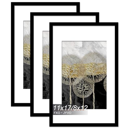 Fxojyvo Bilderrahmen, 28 x 43 cm, 3 Stück, mit Passepartout oder 28,9 x 43,2 cm ohne Passepartout, leicht und hochtransparent, 28,9 x 43,2 cm, Rahmen für die Wand, 3 Stück/Schwarz/28,9 x 43,2 cm Fxojyvo Bilderrahmen, 28 x 43 cm, 3 Stück, mit Passepartout oder 28,9 x 43,2 cm ohne Passepartout, leicht und hochtransparent, 28,9 x 43,2 cm, Rahmen für die Wand, 3 Stück/Schwarz/28,9 x 43,2 cm von Fxojyvo