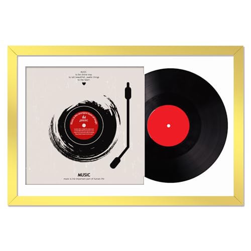 Fxojyvo Vinyl-Schallplattenrahmen für die Wand, 40,6 x 61 cm, Rahmen für jede 30,5 cm (12 Zoll) LP-Schallplatte mit Cover, goldfarben, 1 Packung, Gold von Fxojyvo