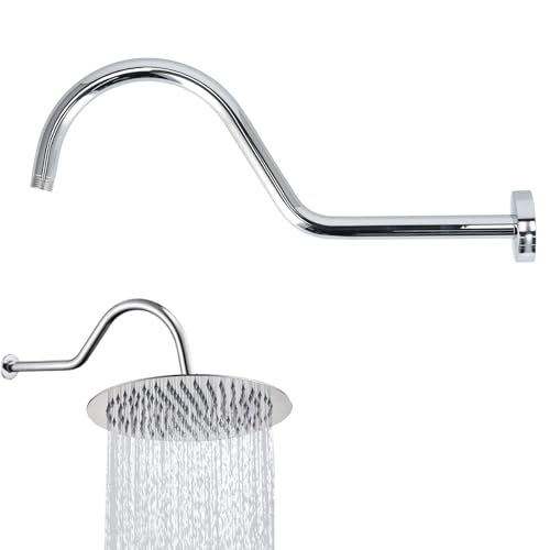 Brausearm - 43cm Duschkopf Verlängerungsarm, S Shaped Duscharm Riser Rohr für regendusche, Edelstahl Duschkopfarm Long Goose Neck Curve 1/2" Anschluss (Silber) von Fybida