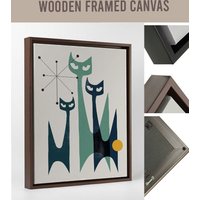 Holz Leinwand Float Rahmen Katze Druck Gerahmt Floating Frame 50Er Jahre Mid Century Modern Cat Art Midcentury Moderne Kunst Liebhaber Geschenk von Fybur