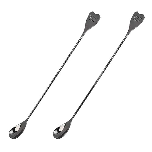 2PCS Löffel Rührlöffel 304 Edelstahl Lange Bar Eislöffel Doppelseitige Rührlöffel Langen Cocktaillöffel modernes geschirr (Black, One Size) von Fycakly