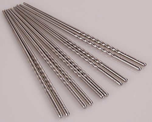 5 wiederverwendbare Stäbchen Koreanisch Chinesisch Edelstahl Essstäbchen Paar Hacken Andere spülmaschinenfest (, Silver, One Size) von Fycakly