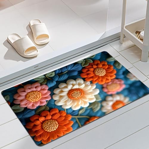 Badezimmer Fußmatte aus Samt mit Blumenmuster, luxuriöser Teppich aus Kunstwolle für Eingangsbereich und Badezimmer (schmutzabweisend und langlebig) (A, 40x60cm) von Fycakly