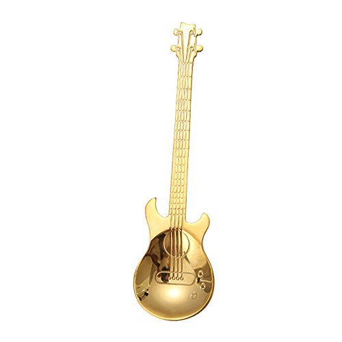 Besteck Löffel Stahl Kaffee Gitarre Trinken Regenbogen Tee Edelstahl Werkzeuge Löffel Küche, Esszimmer Bar essen Geschirr (Gold, One Size) von Fycakly