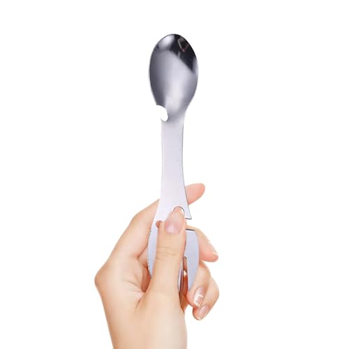 Drei in einem Edelstahl Multifunktionsgabel Löffel Dosenöffner Outdoor tragbare Küchenutensilien edelstahlbesteck (B, 18cm) von Fycakly