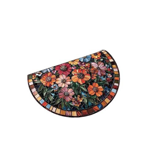 Duschvorleger Frottee Fußmatte aus Kieselgel, rutschfest, für den Eingangsbereich, Blumenmuster, halbdekorative Bodenmatte für den Eingangsbereich (Orange, 60cm) von Fycakly