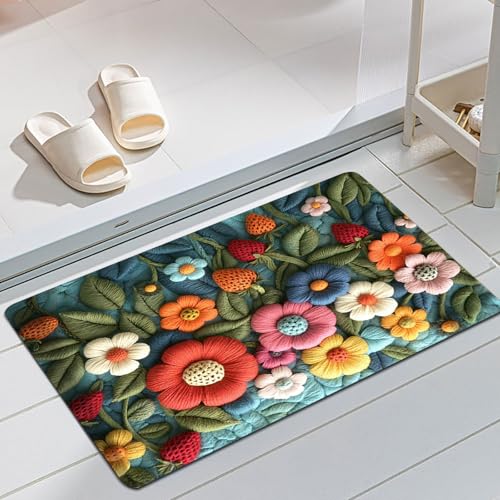 Duschvorleger rutschfest Fußmatte aus Samt mit Blumenmuster, luxuriöser Teppich aus Kunstwolle für Eingangsbereich und Badezimmer (schmutzabweisend und langlebig) (B, 40x60cm) von Fycakly