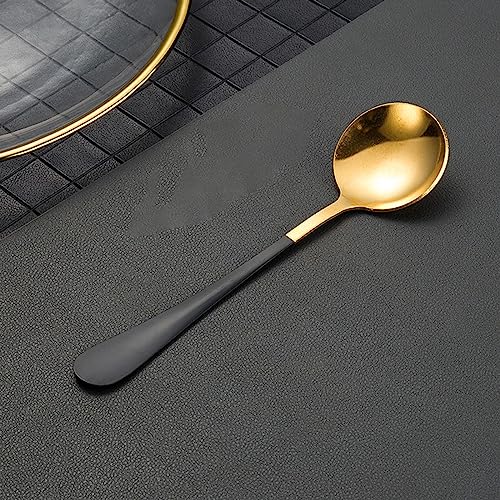 Edelstahl-Löffel, Geschirr, kleiner runder Löffel, Kaffee-Rührlöffel, Gold, kleiner runder Löffel, keramikgeschirr (E, One Size) von Fycakly