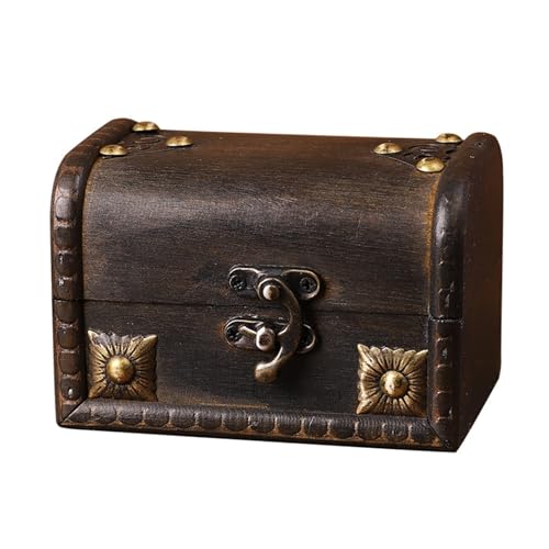 Fycakly Antiker, abschließbarer Schreibtisch-Organizer Holz im Used-Look, grau, rechteckig, zur Aufbewahrung von Dokumenten, Schmuck ​​Bettenwäsche Aufbewahrung​​ (Brown, 12x8.2x8cm) von Fycakly
